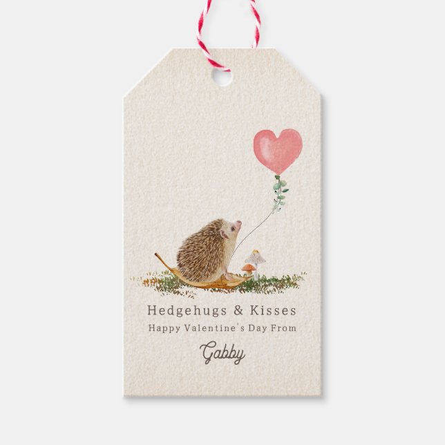 Hedge Hugs & Kisses Hedgehog Mushroom Valentine Presentetikett (Framsidan)