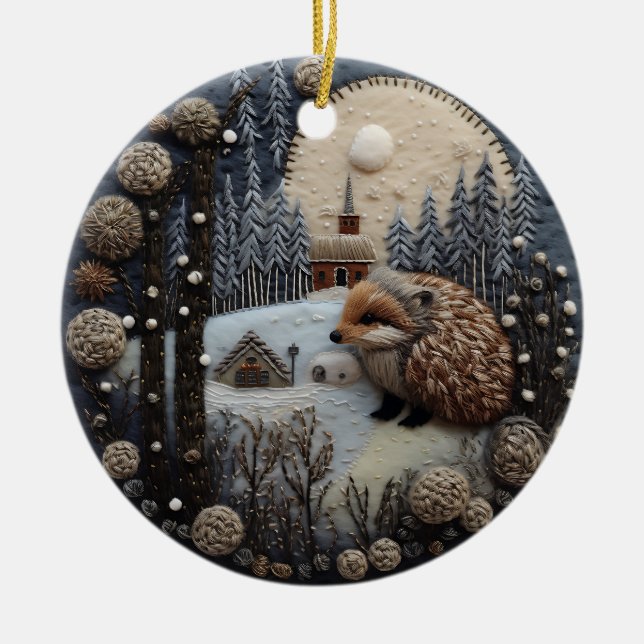 Hedgehog 3D Chirstmas Animal Julgransprydnad Keramik (Framsidan)