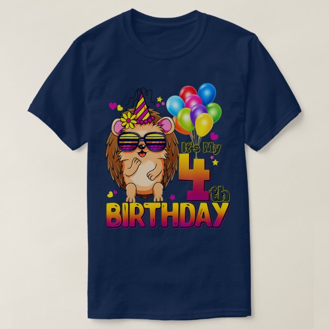 Hedgehog 4th Birthday Shirt 4 Years Old Hedgehog B T Shirt (Design framsida)