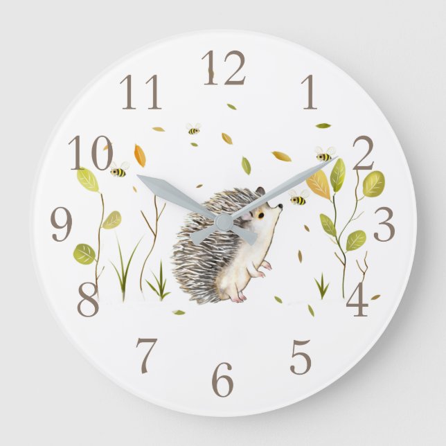 Hedgehog and Bee Wall Clock Stor Klocka (Framsida)
