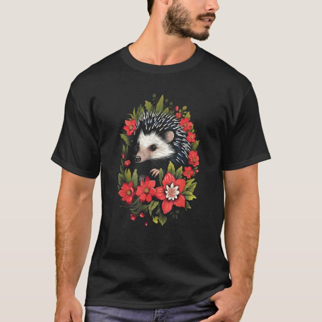 Hedgehog and Flowers Graphic T Shirt (Framsida)