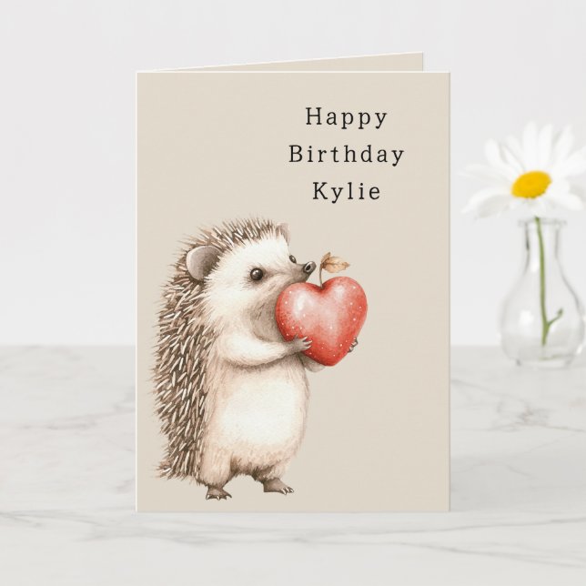Hedgehog Apple Heart Birthday Kort (Liten växt)