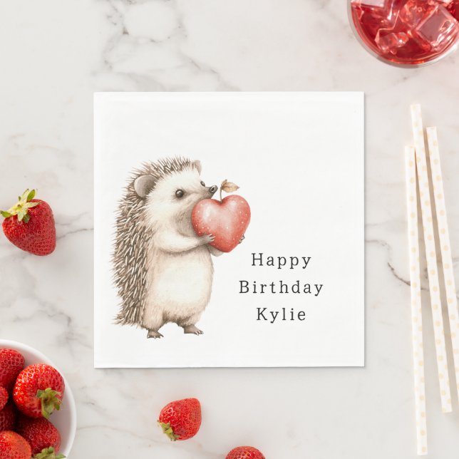 Hedgehog Apple Heart Birthday Pappersservett (Insitu)