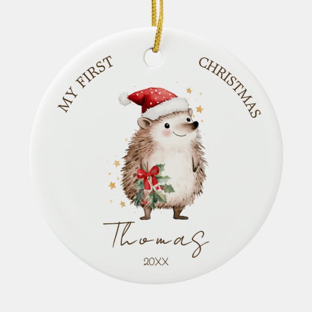 Hedgehog Baby 1st Christmas Photo Ornament (Framsidan)
