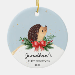 Hedgehog Baby första julprydnad Julgransprydnad Keramik