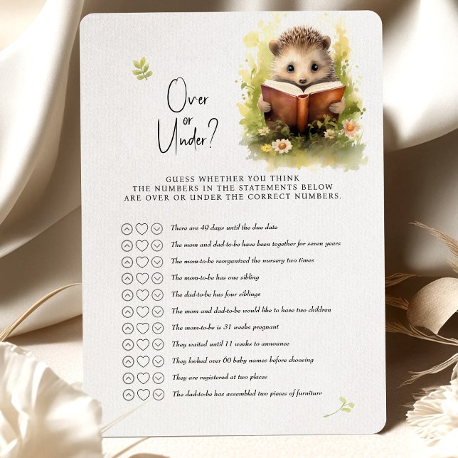 Hedgehog Baby Shower Game over eller under? Inbjudningar (Skapare uppladdad)