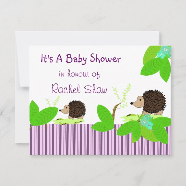 Hedgehog Baby Shower Inbjudan (Framsida)