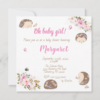 Hedgehog Baby Shower-inbjudan till Flicka Inbjudningar