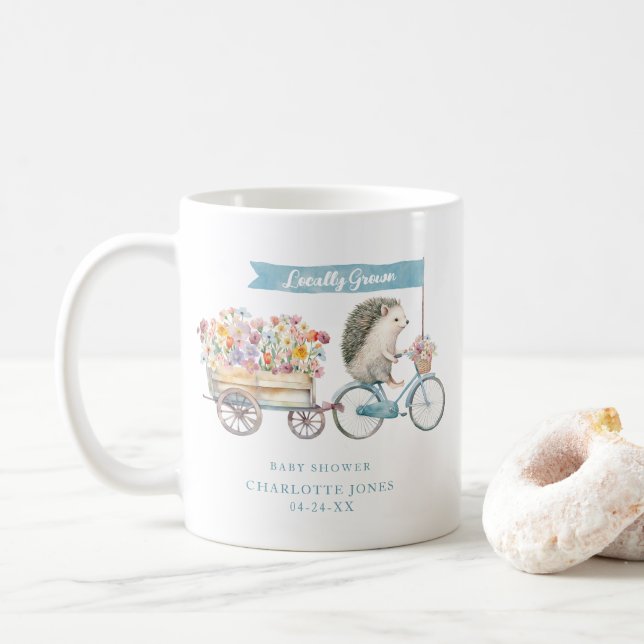 Hedgehog Baby Shower Mugg - Lokalt odlad Blommigt (Med munk)
