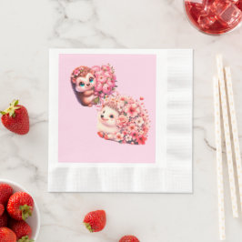 Hedgehog Baby Shower Napkins for Girl | Cute Pink  Pappersservett