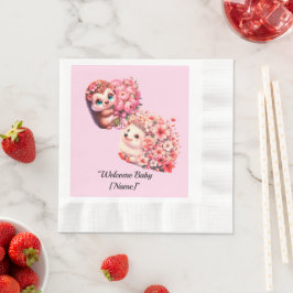 Hedgehog Baby Shower Napkins for Girl | Cute Pink  Pappersservett