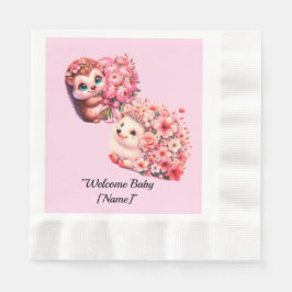 Hedgehog Baby Shower Napkins for Girl | Cute Pink  Pappersservett