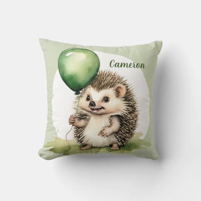 Hedgehog Balloon Cute Gender Neutral Personlig Kudde (Framsida)