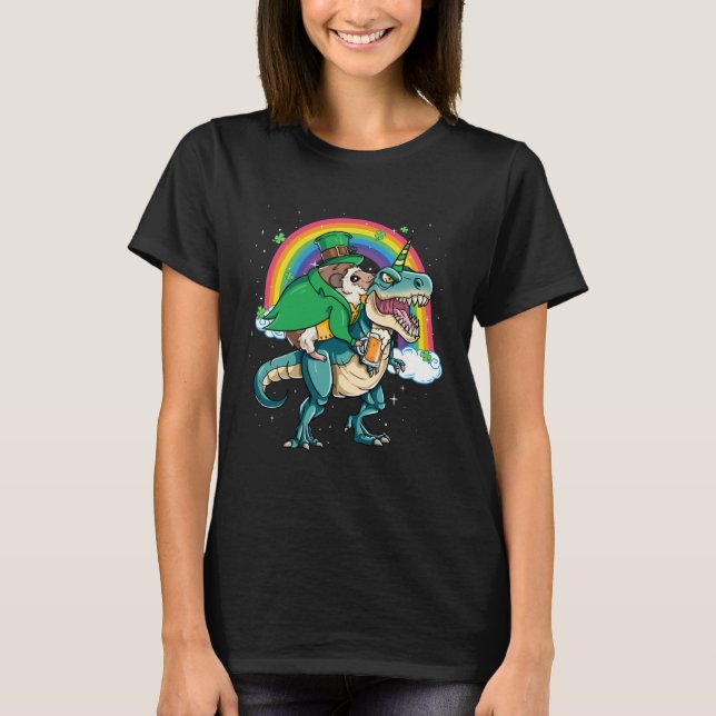 Hedgehog Beer Dino Rex Horn Rainbow T Shirt (Framsida)