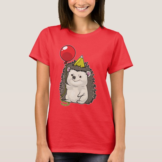Hedgehog Birthday Balloon T Shirt (Framsida)