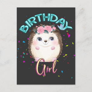 Hedgehog Birthday Girl Party Gifts Inbjudan Vykort