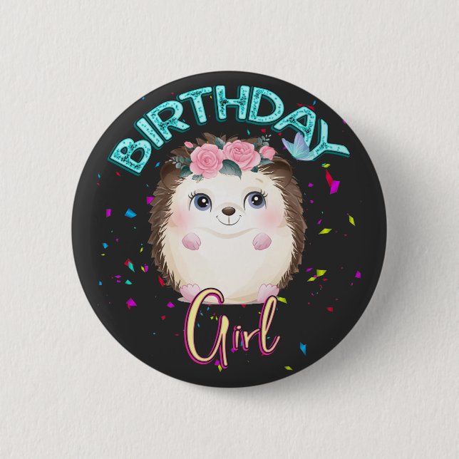 Hedgehog Birthday Girl Party Gifts Knapp (Framsida)