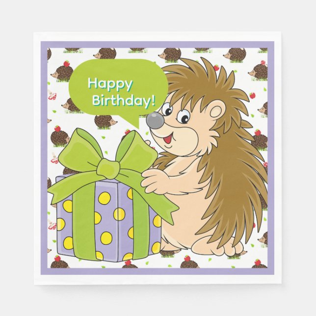 Hedgehog Birthday Pappersservett (Framsidan)