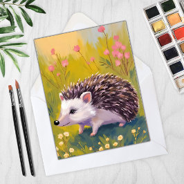 Hedgehog Blommigt Fält (djurmålningskort)