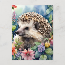 Hedgehog Blommigt Watercolor Vykort