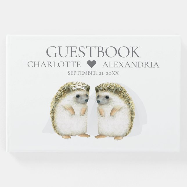 Hedgehog Brides Cute Lesbisk Gay Couple Bröllop Gästböcker (Framsida)