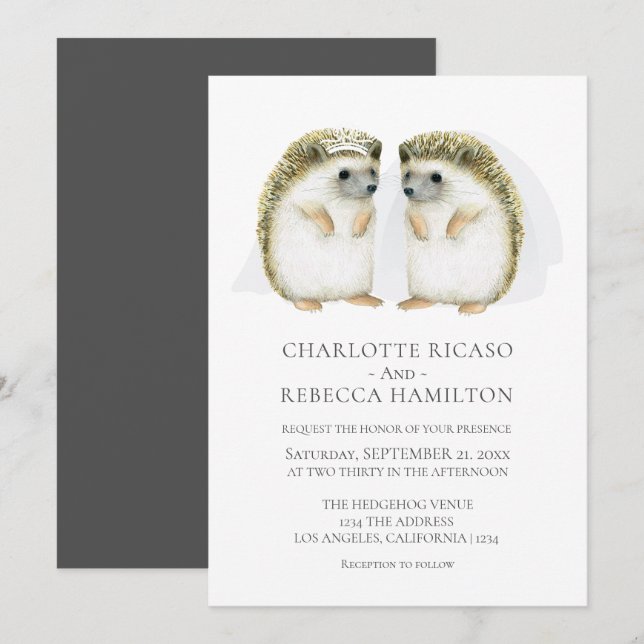Hedgehog Brides Gay Cute Bröllop Personlig Inbjudningar (Fram/baksida)