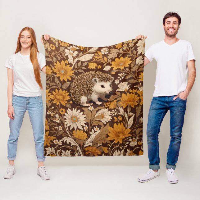 Hedgehog Brown Blommigt William Morris Inspired Fleecefilt (På plats)