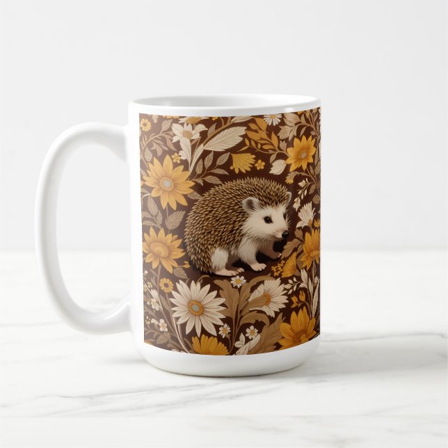 Hedgehog Brown Blommigt William Morris Inspired Kaffemugg (Vänster)