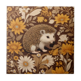 Hedgehog Brown Blommigt William Morris Inspired Kakelplatta