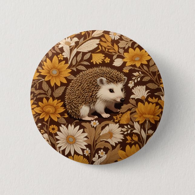 Hedgehog Brown Blommigt William Morris Inspired Knapp (Framsida)
