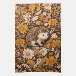 Hedgehog Brown Blommigt William Morris Inspired Kökshandduk
