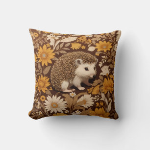 Hedgehog Brown Blommigt William Morris Inspired Kudde