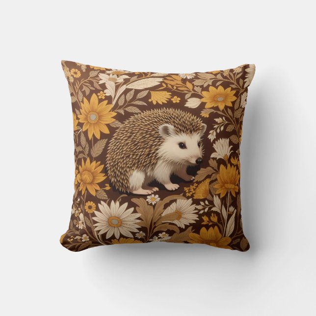 Hedgehog Brown Blommigt William Morris Inspired Kudde (Framsida)