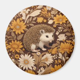 Hedgehog Brown Blommigt William Morris Inspired Magnet