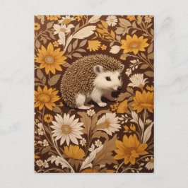 Hedgehog Brown Blommigt William Morris Inspired Vykort