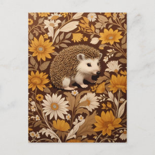Hedgehog Brown Blommigt William Morris Inspired Vykort