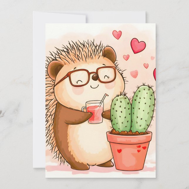 Hedgehog Cactus Cheers Watercolor Julkort (Framsida)