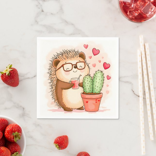 Hedgehog Cactus Cheers Watercolor Pappersservett (Insitu)