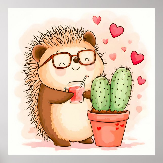 Hedgehog Cactus Cheers Watercolor Poster (Framsidan)