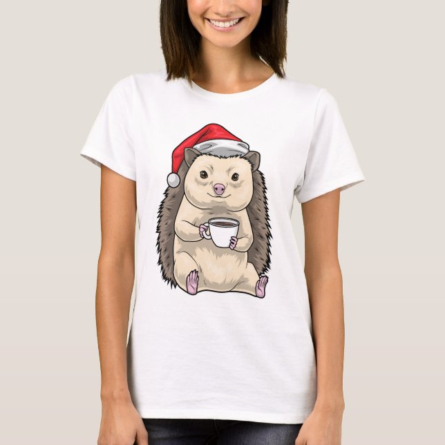 Hedgehog Christmas Coffee T Shirt (Framsida)