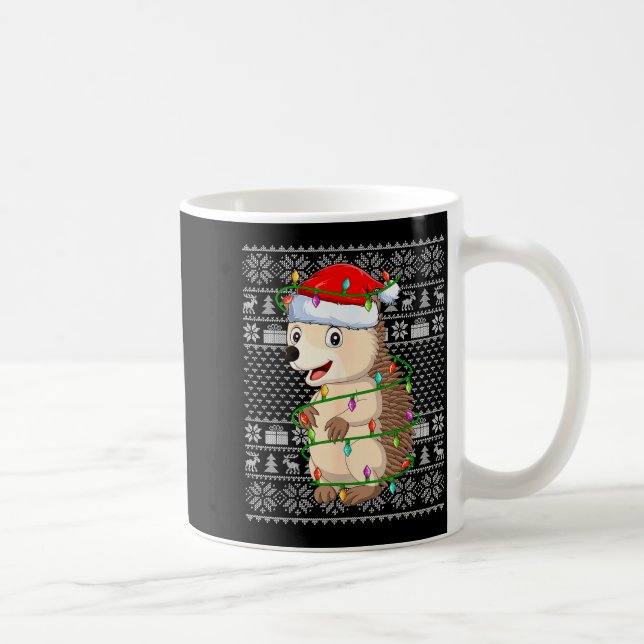 Hedgehog Christmas Lights Ugly Sweater Funny Santa Kaffemugg (Höger)