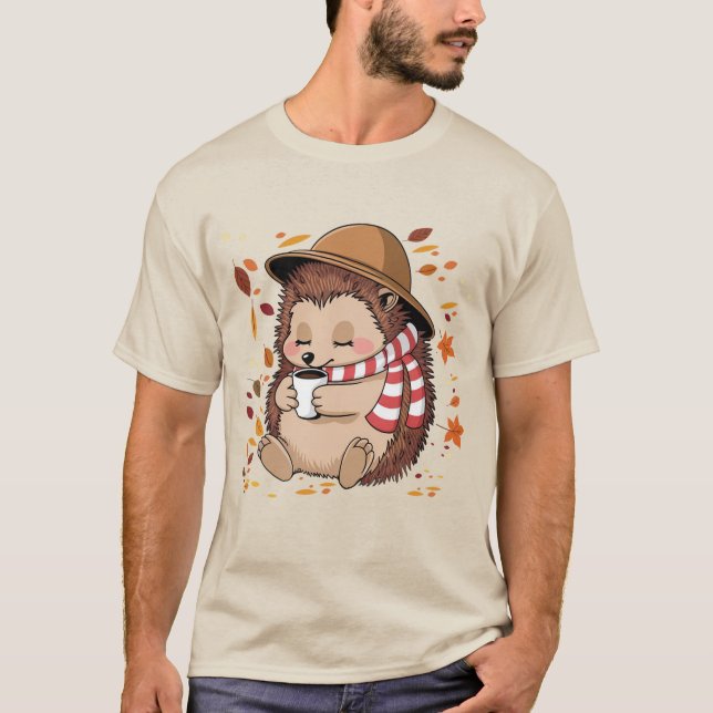 Hedgehog Coffee Shirt, Hedgehog Pumpkin Fall Shirt T Shirt (Framsida)