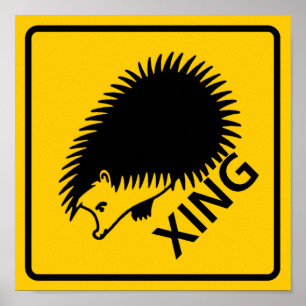 Hedgehog Crossing Highway Sign Poster