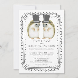 Hedgehog Cute Gay Grooms Bröllop Inbjudningar