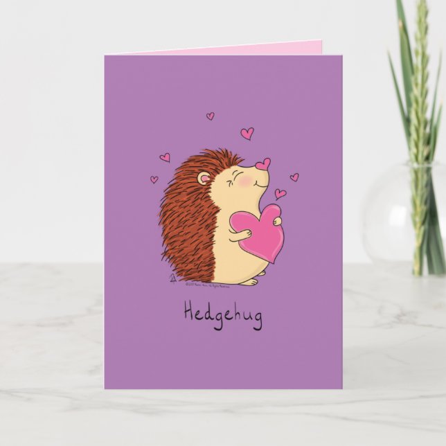 Hedgehog Cute Kids Alla hjärtans dagshus Kort (Framsida)