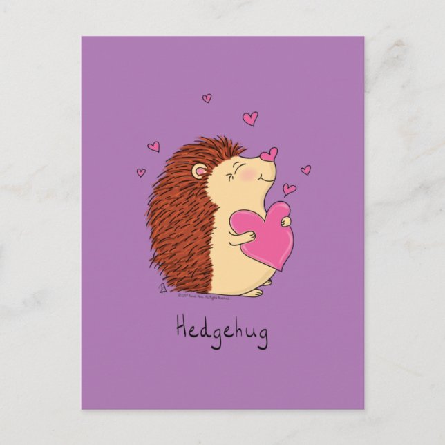 Hedgehog Cute Kids Valentines Day Hugs Vykort (Framsida)