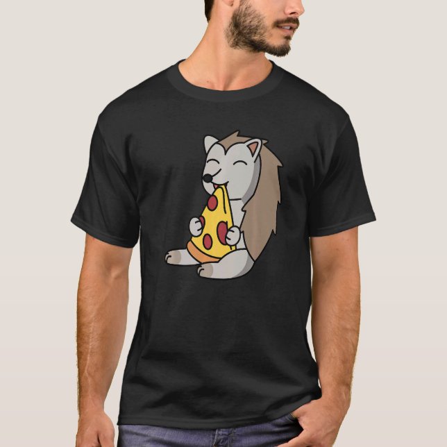Hedgehog Eating Pizza Pet T Shirt (Framsida)
