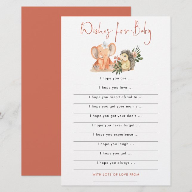 Hedgehog Elephant Önskemål for Baby Shower (Fram/baksida)