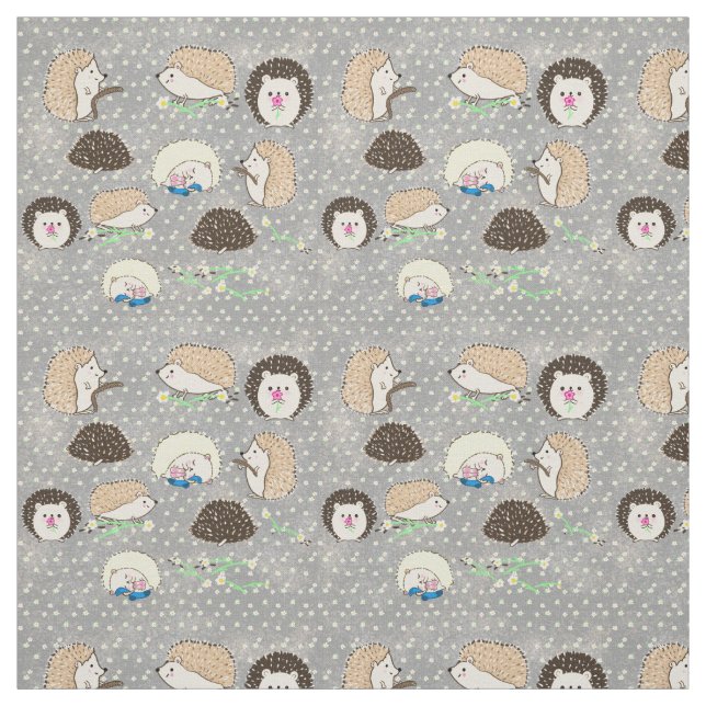 Hedgehog Fabric - söt teckning av LeahG Tyg (Provkarta)