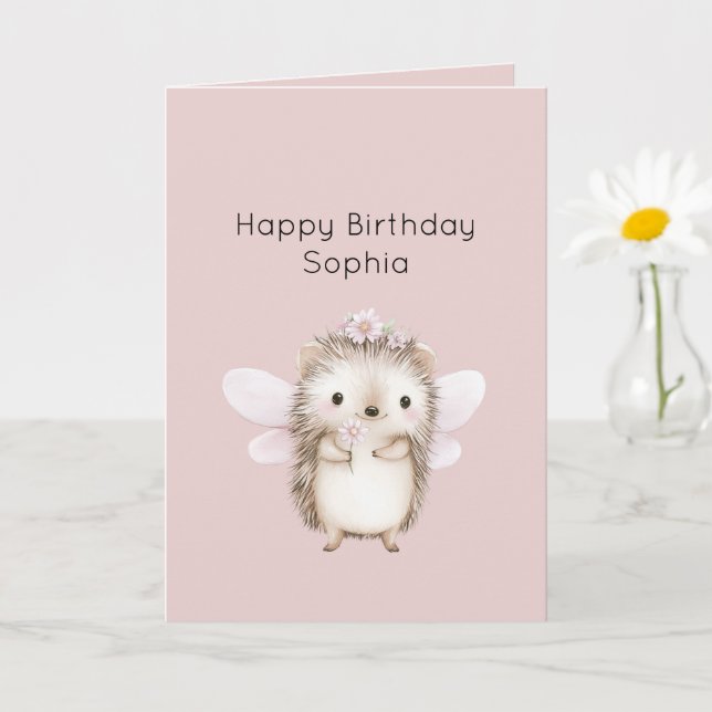 Hedgehog Fairy with Flowers Birthday Kort (Liten växt)